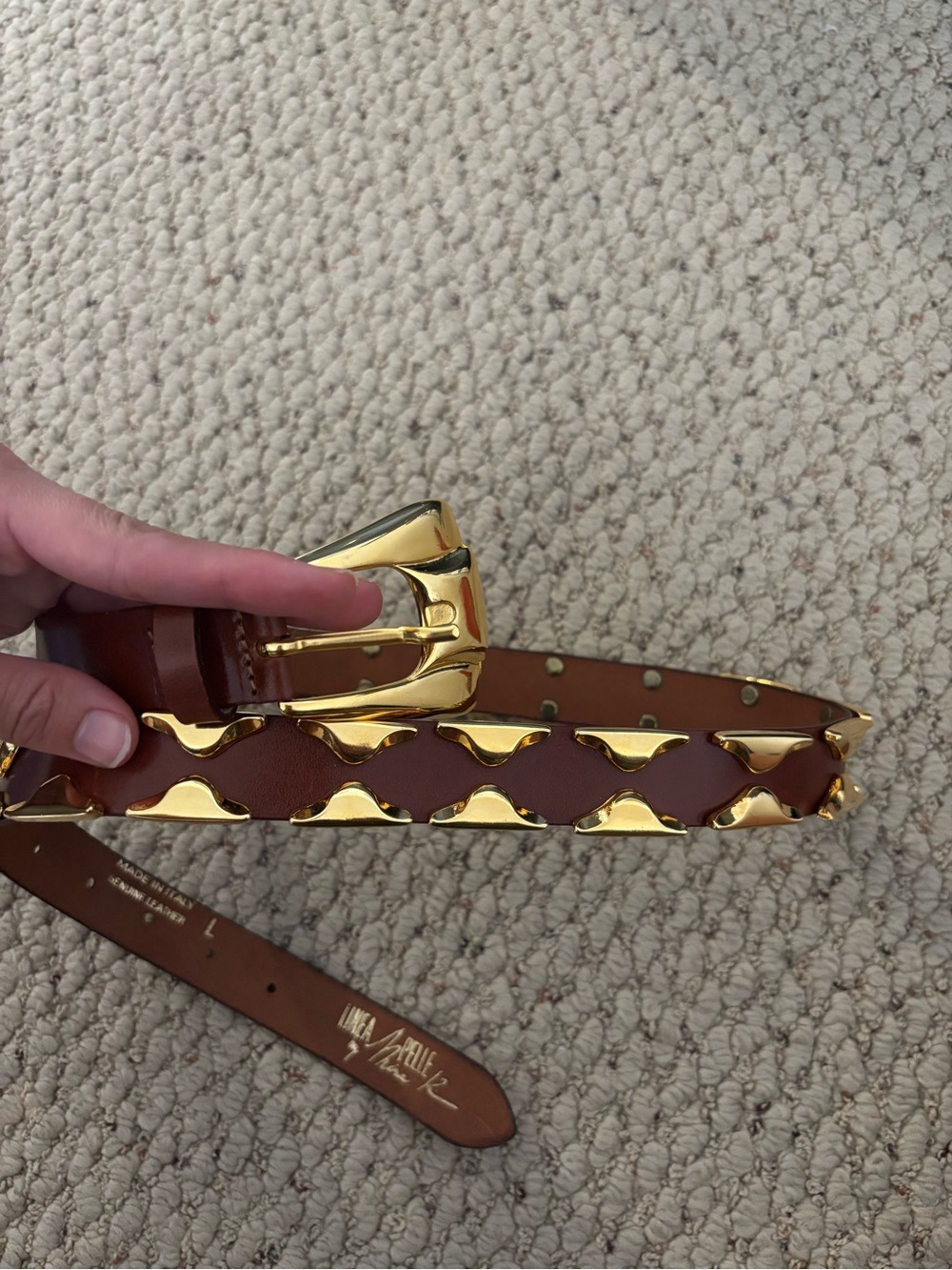 Linea Pelle Italy Brown Leather Gold Studded Belt Size Large
